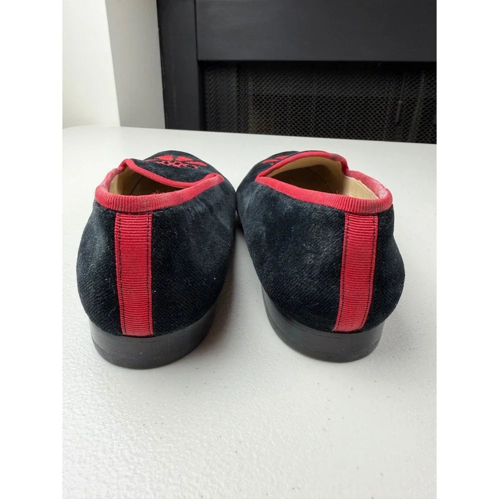Stubbs &‎ Wootton Black Velvet Red Embroidered Tassel Smoking Slipper Loafers 6